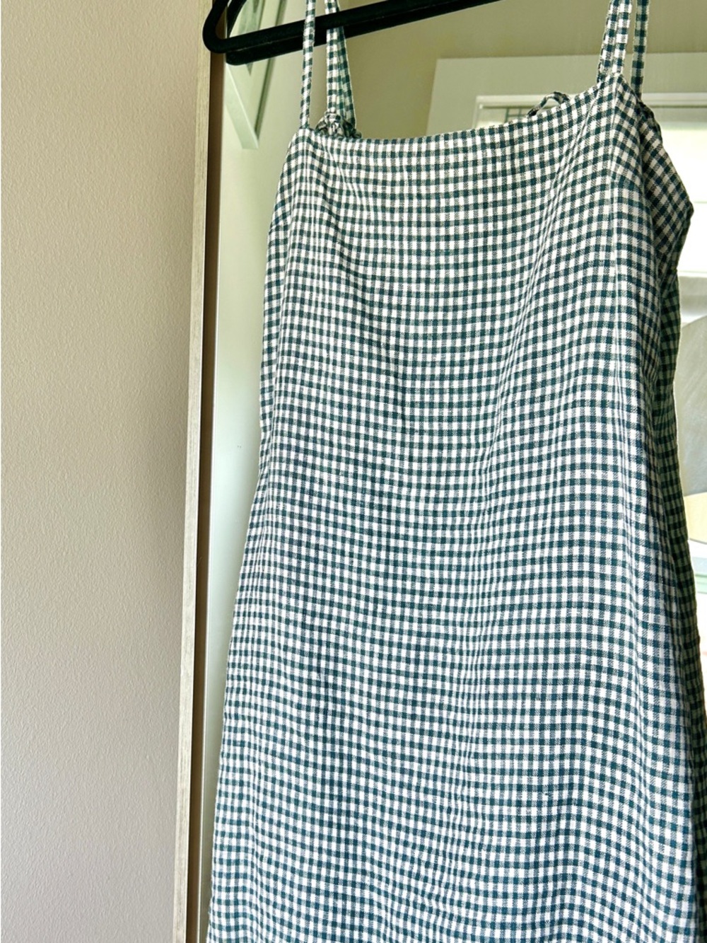 Reformation Green and White Gingham Midi Slip Skirt